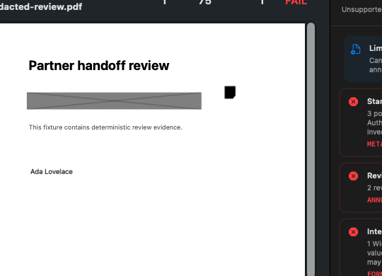 RedactReceipt real PDF preview and evidence metrics